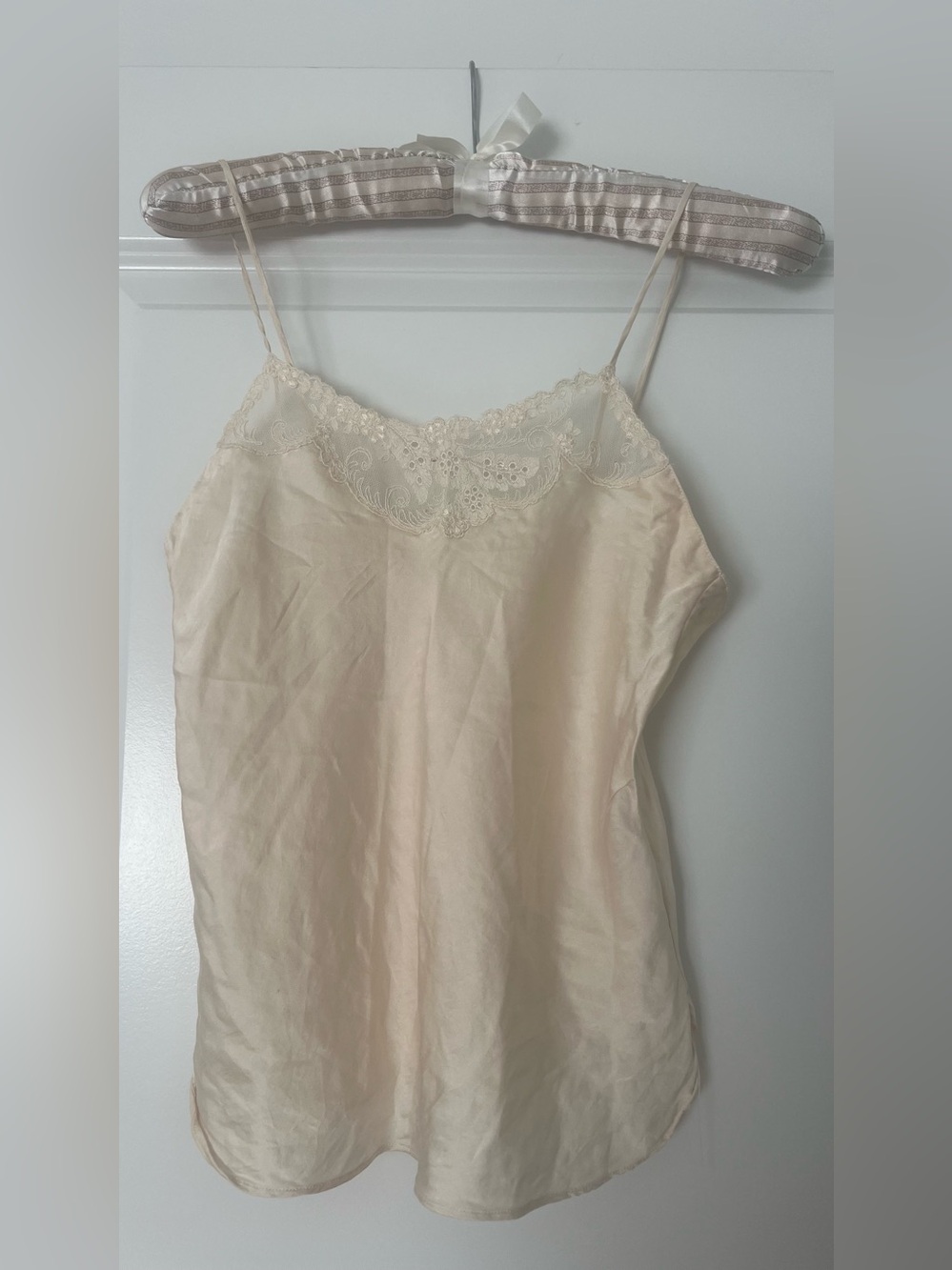 Vintage Victoria's Secret Cream Lace-Trim Silk Slip Camisole